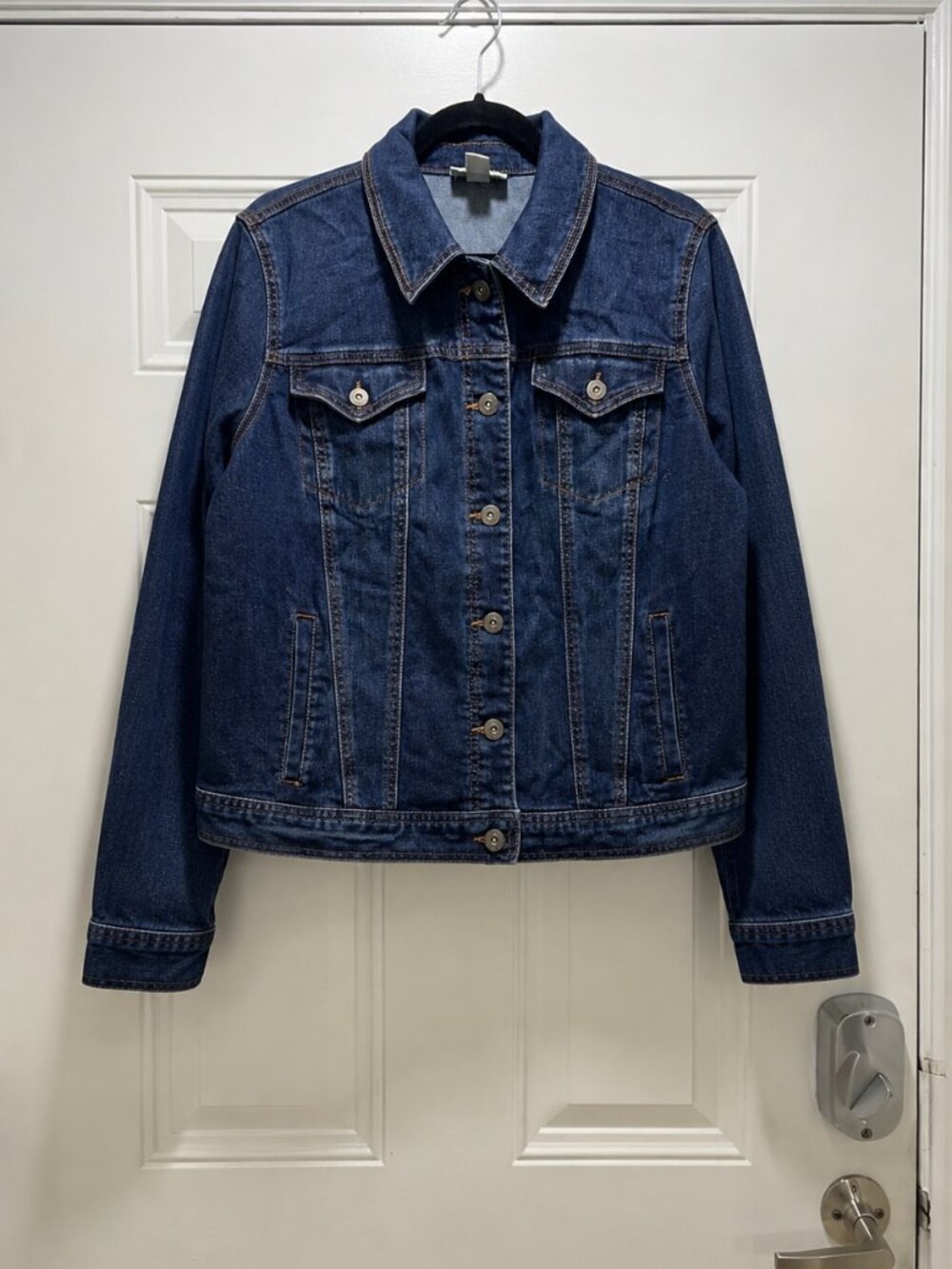 Style & Co Women's Dark Wash Denim Jacket XL Button Front Stretch Jean Jacket
